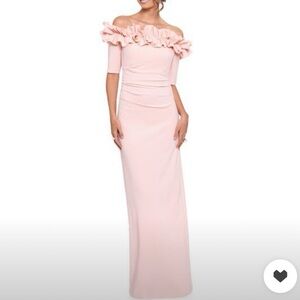 Xscape Ruffle Off The Shoulder Blush Pink Maxi Dress